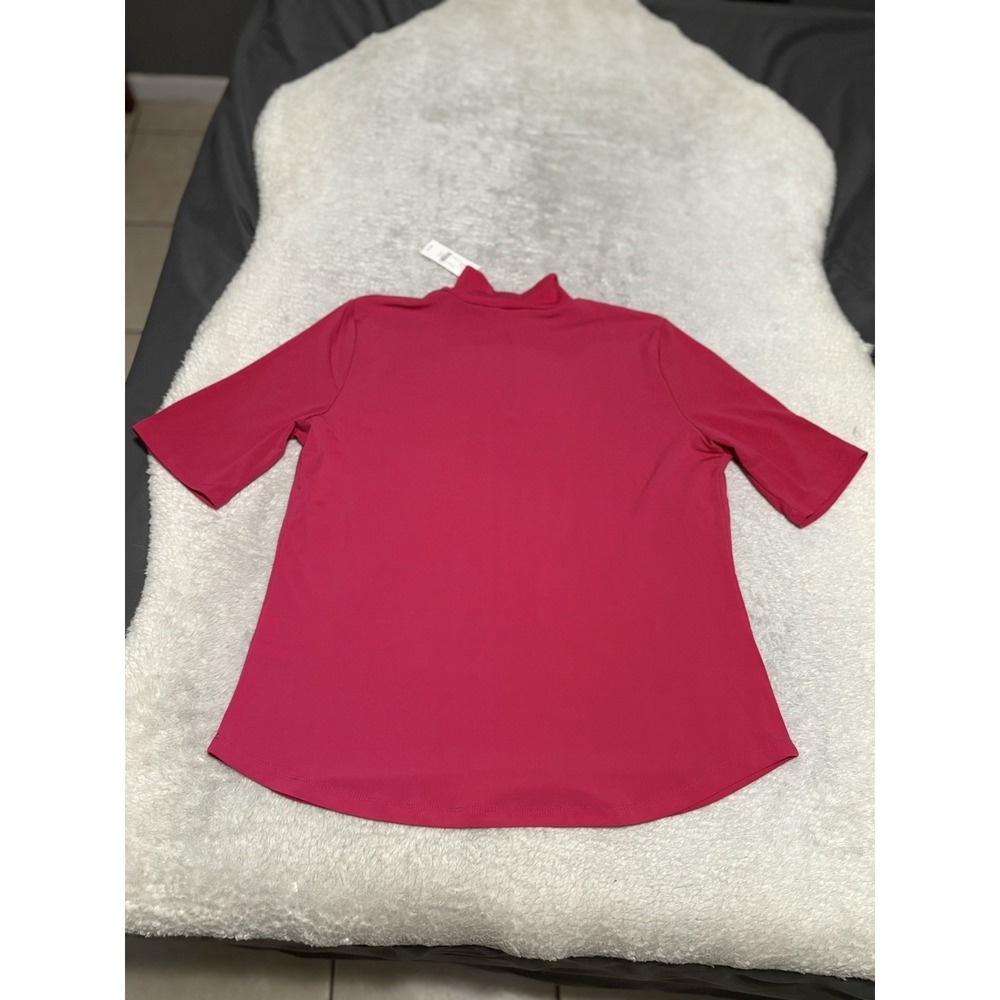New York & Company 7th Avenue Pink Fuchsia Keyhole Mock Neck Large Shirt NWT - Picture 2 of 8
